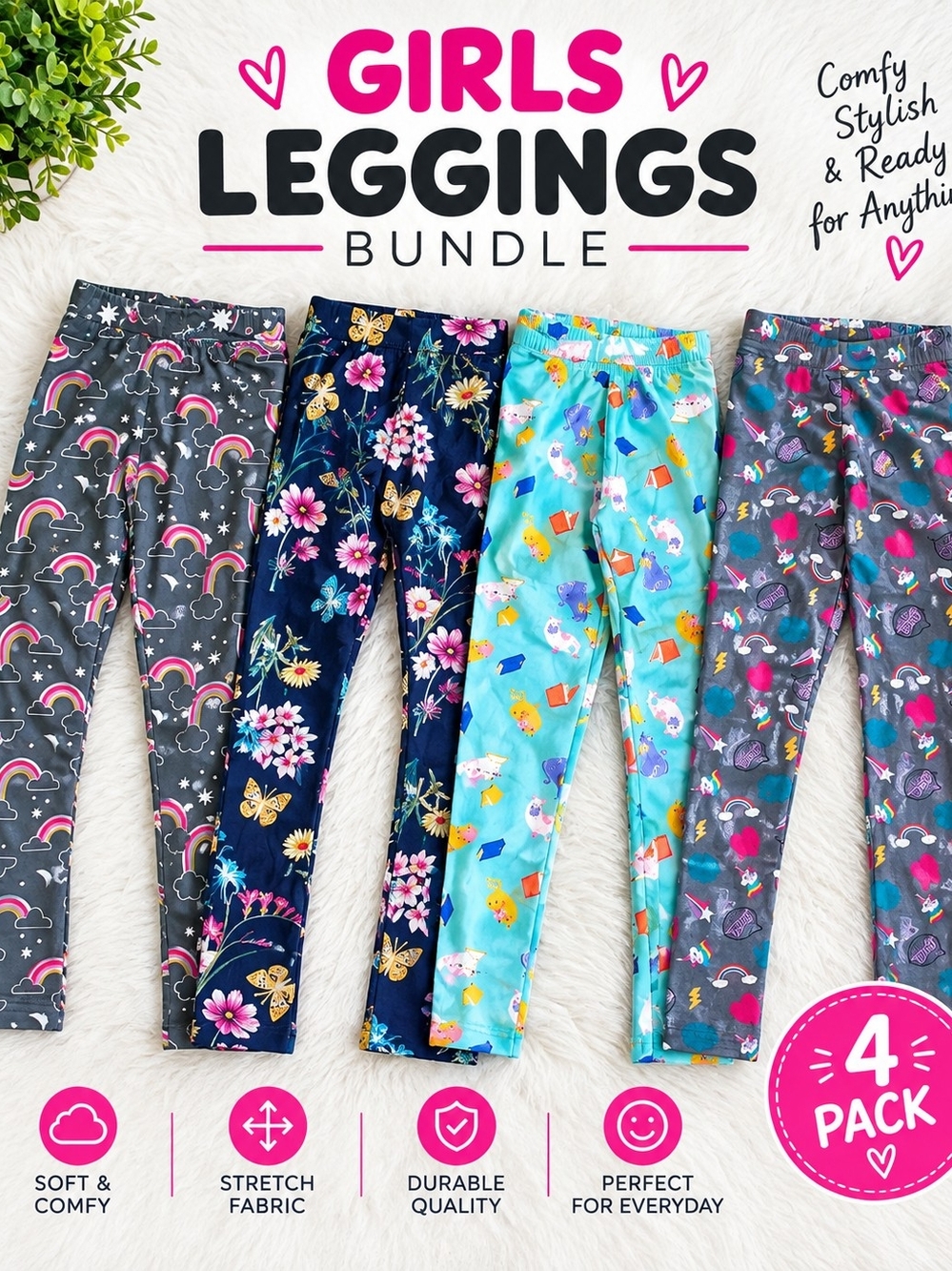 Girls Leggings Bundle 4 Pack Cat & Jack Wonder Nation XL 14/16
